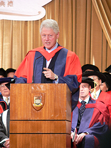Former US president Bill Clinton receiving an honorary degree at the University of Hong Kong, 4 December 2008