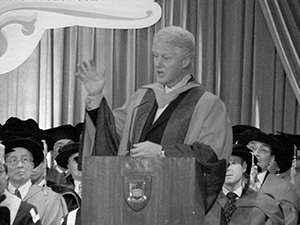 Former US president Bill Clinton receiving an honorary degree at the University of Hong Kong, 4 December 2008