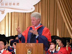 Former US president Bill Clinton receiving an honorary degree at the University of Hong Kong, 4 December 2008