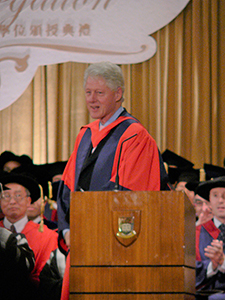 Former US president Bill Clinton receiving an honorary degree at the University of Hong Kong, 4 December 2008