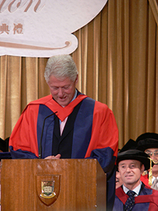 Former US president Bill Clinton receiving an honorary degree at the University of Hong Kong, 4 December 2008