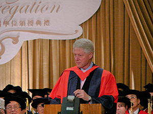 Former US president Bill Clinton receiving an honorary degree at the University of Hong Kong, 4 December 2008