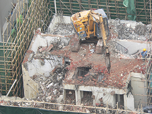 Demolition of a building, viewed from above, Sheung Wan, 12 February 2009