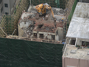 Demolition of a building, viewed from above, Sheung Wan, 12 February 2009