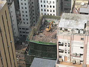 Demolition of a building, viewed from above, Sheung Wan, 20 February 2009