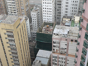 Demolition of a building, viewed from above, Sheung Wan, 12 February 2009