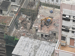 Demolition of a building, viewed from above, Sheung Wan, 28 March 2009