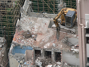 Demolition of a building viewed from above, Sheung Wan, 22 March 2009