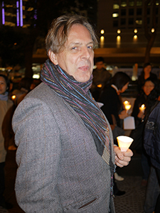 Gérard Henry, at a candlelight vigil, outside the Legislative Council Building, Central, 12 January 2010
