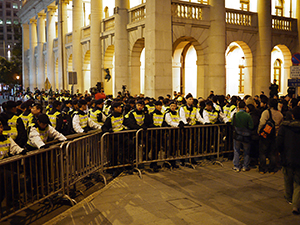 Police and protesters outside the Legislative Council Building, Central, 16 January 2010