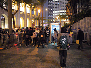 Protests outside the Legislative Council Building, Central, against the construction of a high speed rail link to Mainland China, 16 January 2010