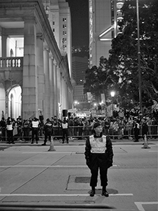 Police and protesters outside the Legislative Council Building, Central, 16 January 2010