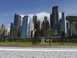 Sun Yat Sen Memorial Park, with buildings in Sheung Wan visible behind, 3 July 2010