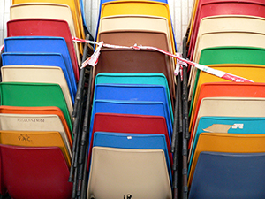 Stacked chairs at the University of Hong Kong, 19 November 2004