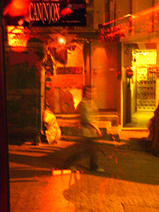 View through glass door with reflection, A'ha, Elgin Street. Central, 22 November 2004