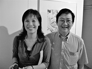 Oscar Ho and his wife, at the opening of his exhibition 'Mapping Identities: The Art and Curating of Oscar Ho', Para Site art space, 5 November 2004