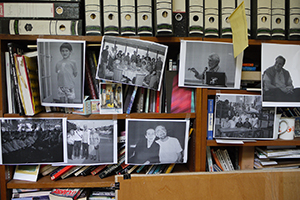 Printouts of photographs displayed on a bookshelf, HKU, Pokfulam, Hong Kong Island, 7 October 2011