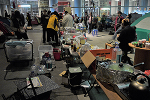 ‘Occupy’ protest camp in the public plaza beneath the Hong Kong and Shanghai Bank headquarters, Central, 12 December 2011