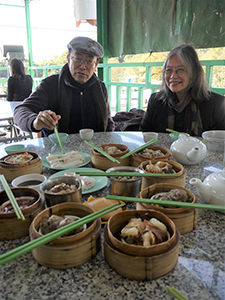 Leung Ping-kwan and his wife Betty, on a visit with friends to Duen Kee Chinese Restaurant in Chuen Lung village on the slopes of Tai Mo Shan, 17 January 2012