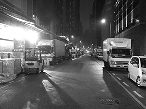 Street scene at night in an industrial district, Kwun Tong, 13 January 2012