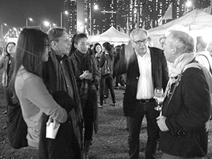 Guests at the opening of an exhibition on the West Kowloon Cultural District site, 18 January 2012