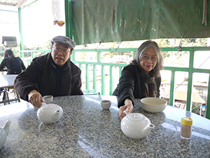 Leung Ping-kwan and his wife Betty, on a visit to Duen Kee Chinese Restaurant in Chuen Lung village on the slopes of Tai Mo Shan, 17 January 2012