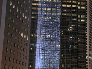 Reflection of Two International Finance Centre on an adjacent building, night, Central, Hong Kong Island, 26 December 2004