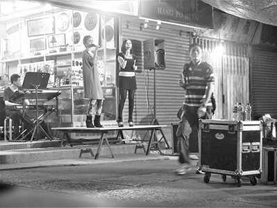 Music performance outside a metalware company, Tai Ping Shan,  31 August 2012