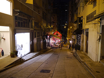 Temporary structure placed in the street for the Hungry Ghost Festival, Tai Ping Shan, 31 August 2012