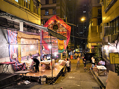 Temporary stage on the street for the Hungry Ghost Festival, Tai Ping Shan, 31 August 2012