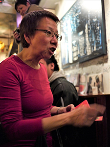 Grace Ma, at a Moon Poetry Night gathering, Club 71, Man Hing Lane, Central, 10 February 2013