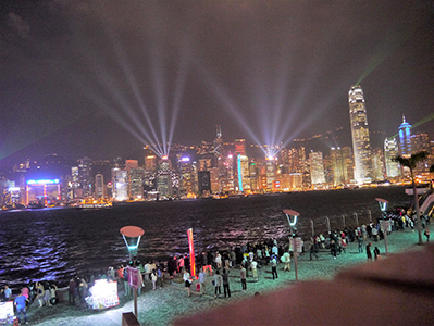 Hong Kong Island skyline at night with light show, 26 April 2013