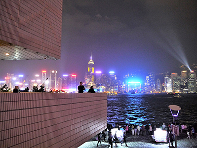 Hong Kong Island skyline at night with light show, 26 April 2013