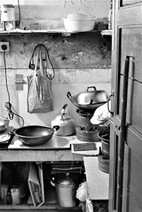 Shared kitchen of cubicle homes, Sham Shui Po, 3 February 2014