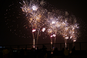 Lunar New Year fireworks, viewed from Central, Hong Kong Island, 1 February 2014