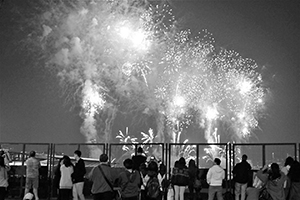Lunar New Year fireworks, viewed from Central, Hong Kong Island, 1 February 2014