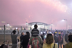 Lunar New Year fireworks, viewed from Central, Hong Kong Island, 1 February 2014