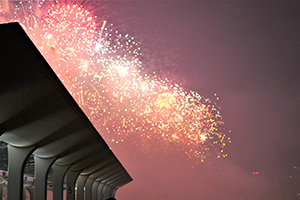 Lunar New Year fireworks, viewed from Central, Hong Kong Island, 1 February 2014