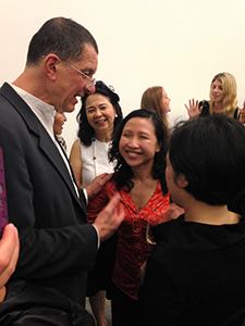 Antony Gormley at the opening of his exhibition at the White Cube gallery, Connnaught Road Central, 27 March 2014