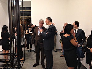 Lars Nittve talking with Antony Gormley at the opening of Antony Gormley's exhibition, White Cube, Connaught Road Central, 27 March 2014