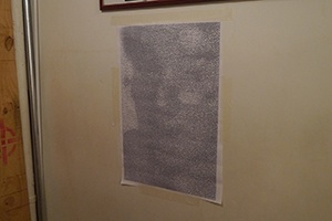Print work by David Clarke on temporary display in Visage hair salon, Central, Hong Kong Island, 12 March 2014