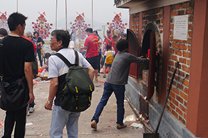 Furnace outside the temple, birthday of Tin Hau, Joss House Bay, 22 April 2014