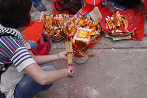 Offering incense, on the birthday of Tin Hau, Joss House Bay, 22 April 2014