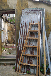 Ladder in front of a derelict village building, Yim Tin Tsai, Sai Kung, 6 April 2014