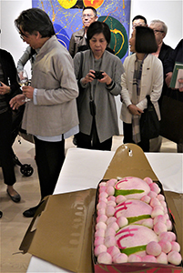 Birthday cake for artist Gaylord Chan at an exhibition opening at Hanart TZ Gallery, Central, 16 April 2014