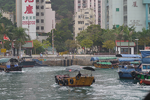Boats in Aberdeen Harbour with view of Ap Lei Chau, 21 April 2014