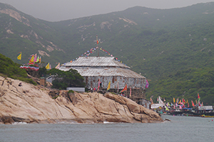 Temporary bamboo-framed structure on a headland, Po Toi island, 21 April 2014