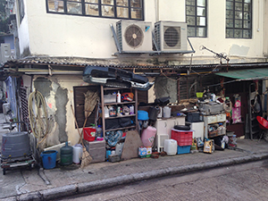 Objects stored outside a building, Tai Ping Shan Street, Tai Ping Shan, 20 July 2014