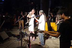 The Box, performing outside the Hong Kong Arts Centre, Wanchai, 19 July 2014