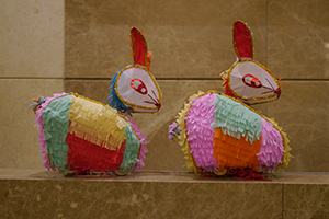 Rabbit lanterns in the lobby of a private residential building, Sheung Wan, Hong Kong Island, 31 August 2014